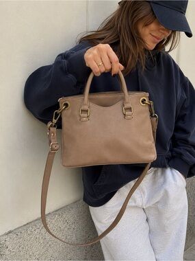 Joy Susan Taupe Convertible Satchel Crossbody Handbag | Quiet Luxury Minimalist